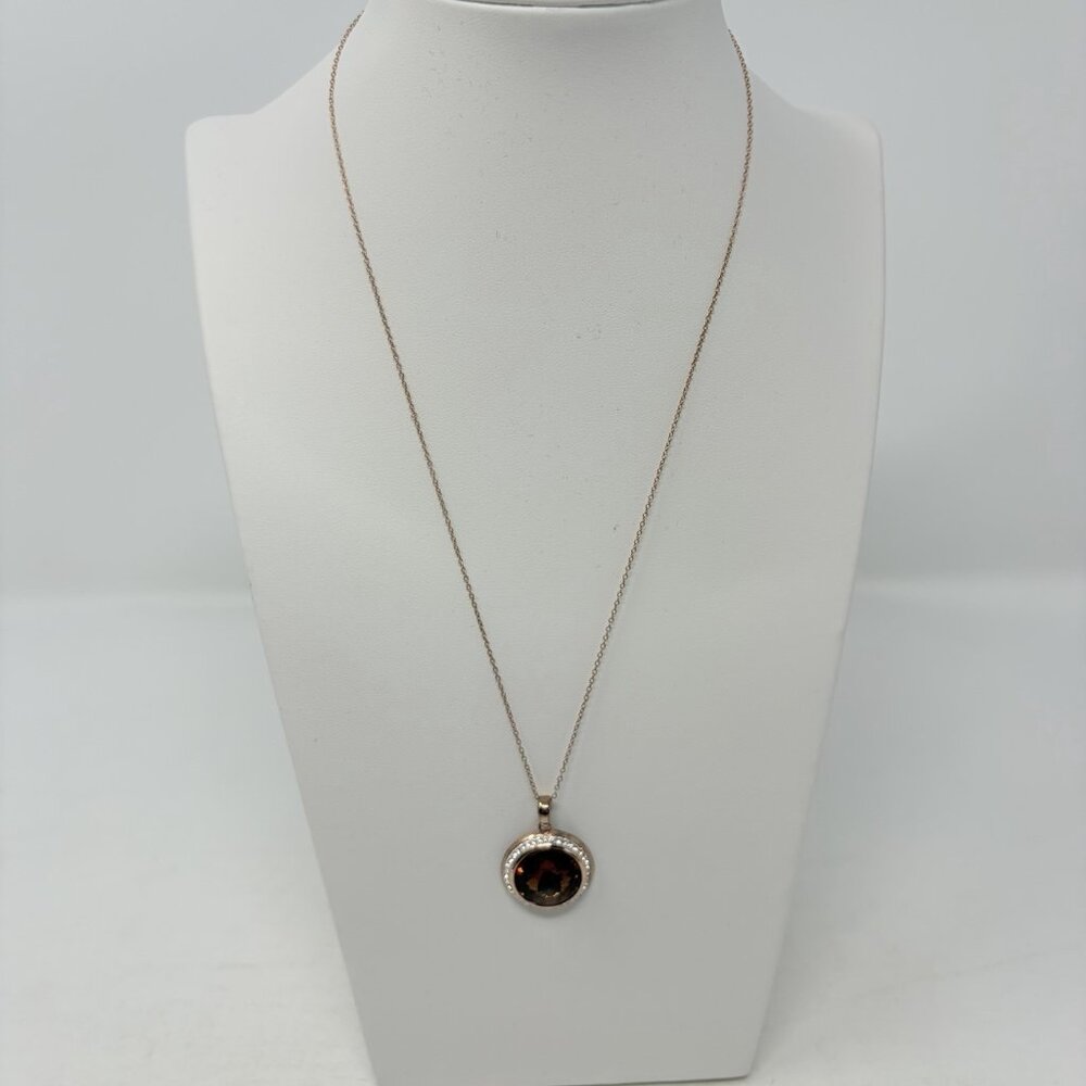 Shop LC Sterling Silver Brown‎ Austrian Crystal Round Pendant with Chain 5405